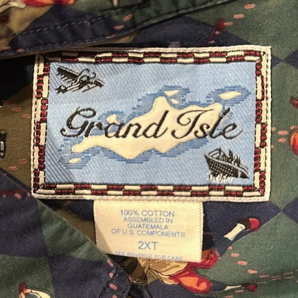 Vintage Argyle Golf Print Button Front Cotton Short Sleeve Shirt Size 2XT Casual - Picture 4 of 6